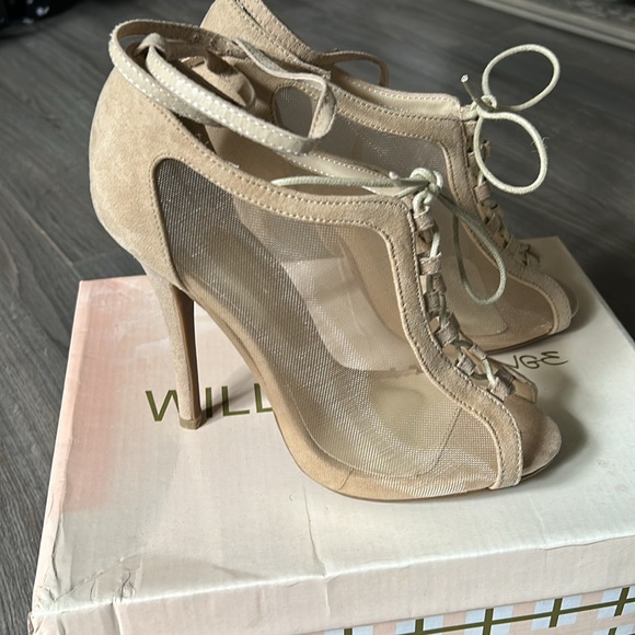 Natural (beige) suede and mesh high heels. Brand new never worn only tried on. - Picture 3 of 5